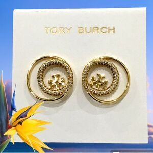 TORY BURCH MILLER DOUBLE CIRCLE PAVE EARRINGS
